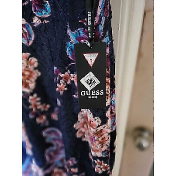 Guess Dress Women’s Floral Maxi Off Shoulder Navy Blue Empire Waist NEW Size 14 - Picture 3 of 4
